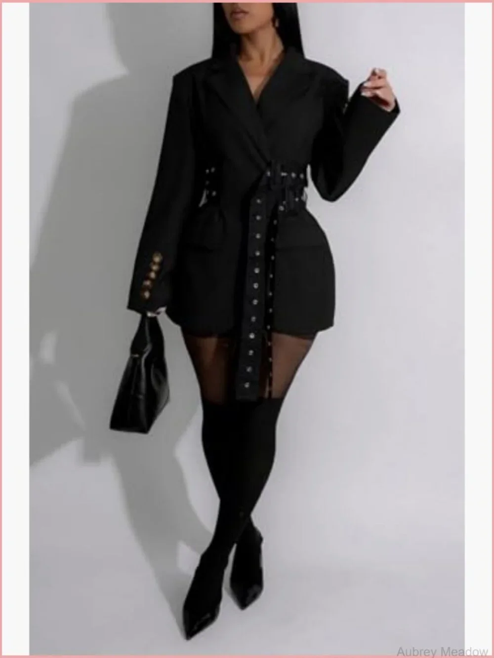 Casual Lapel Neck Blazer Long Sleeve Open Front Suit Jacket with Belt